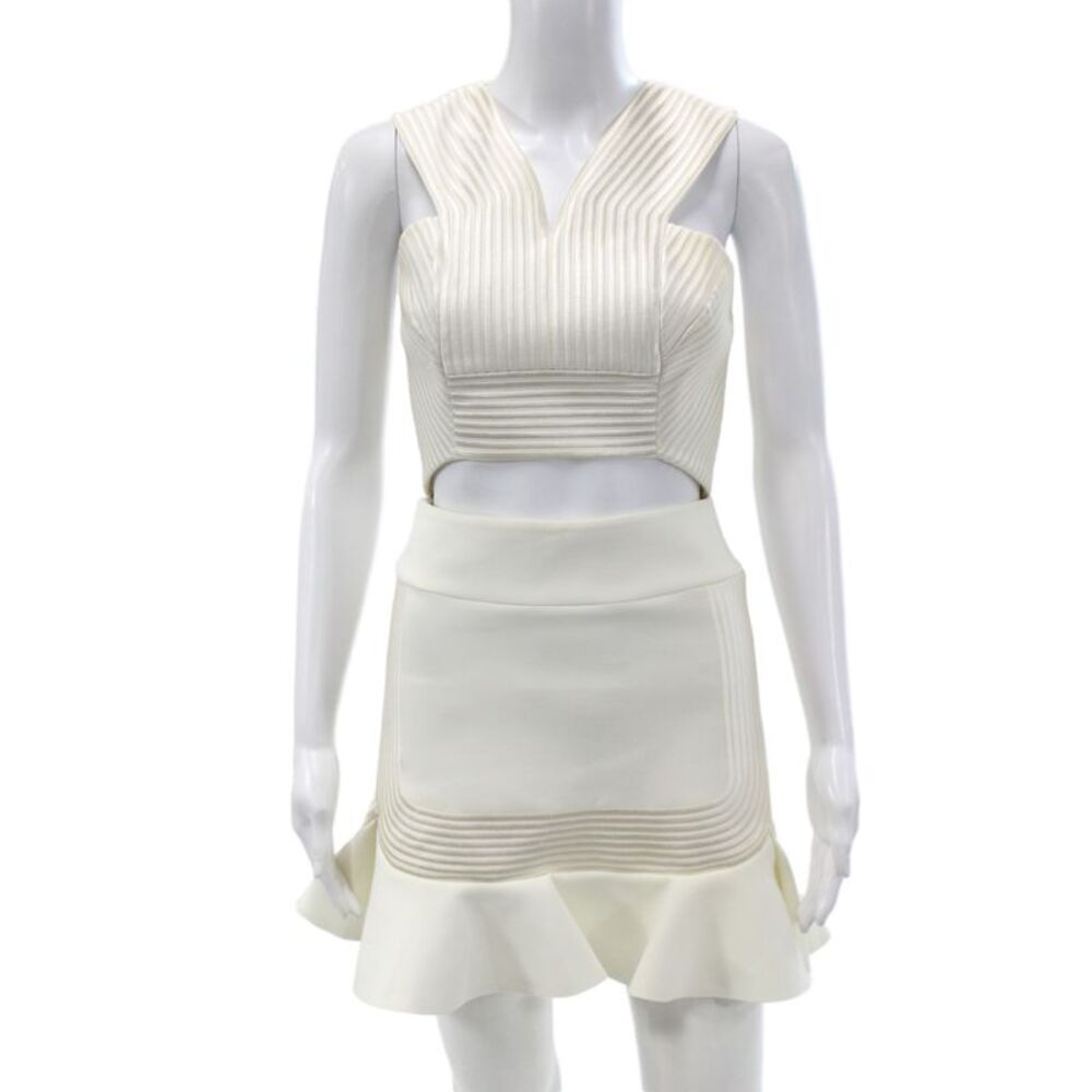 Robert Rodriguez Womens Striped White V-Neck Sleeveless Skirt Set Zip Size 0